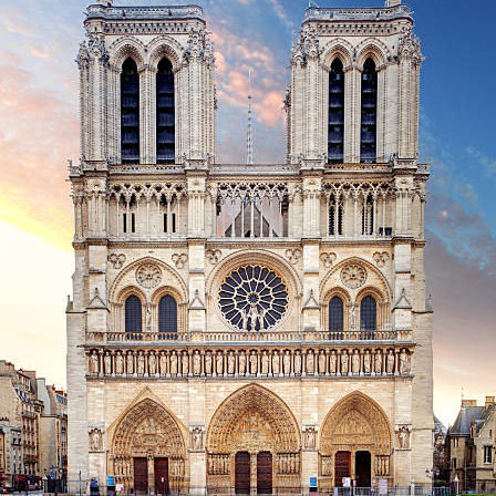 notre dame cathedral facade beautiful sunrise