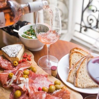 french wine and cooked meats with cheese tasting