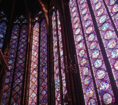sainte chapelle stained glass windows in the sun