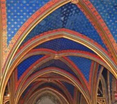 sainte chapelle middle ages lower level blue and red painted ceiling