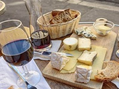 Cheese-and-wine-tasting french cheese and wine tasting outside on a table in paris